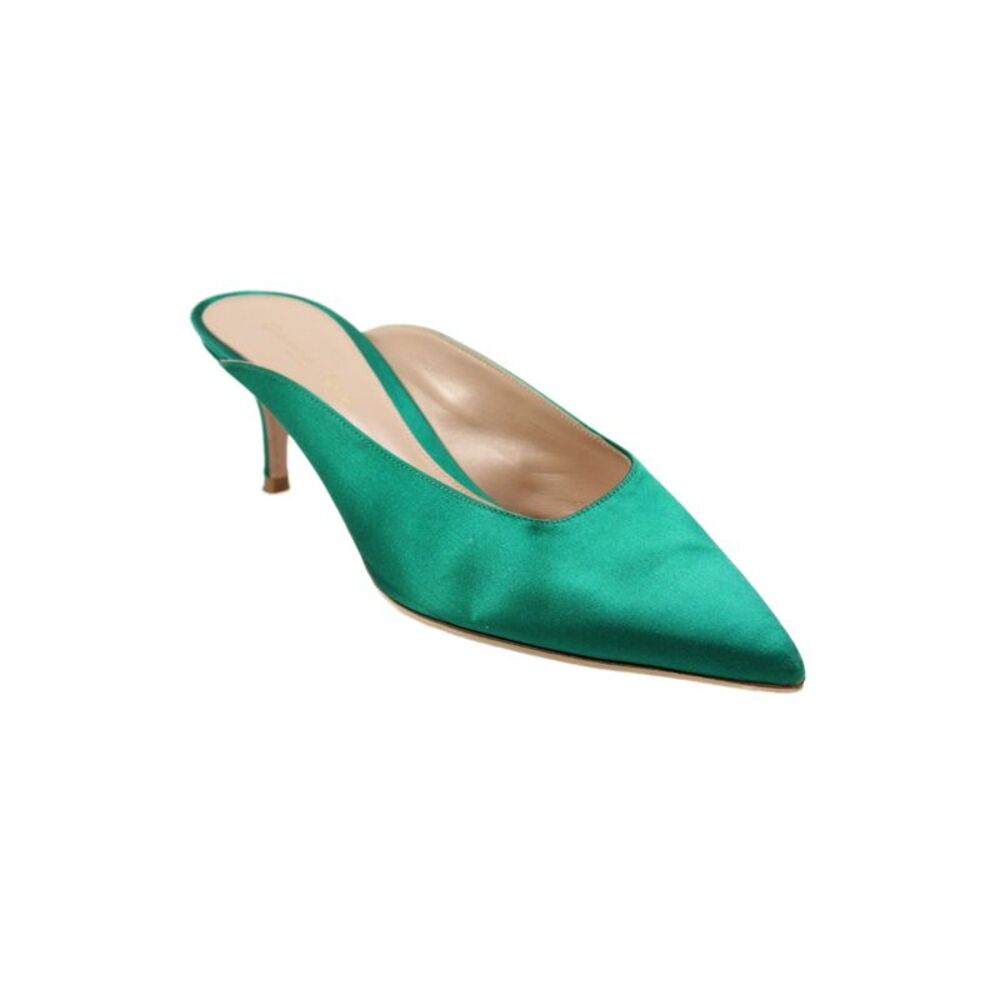 Gianvito Rossi Womens Satin Pointed Toe Mule Kitten Heels Green Size 11
